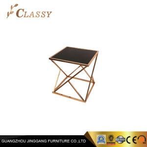Living Room Smoked Black Metal Frame Glass Top Coffee Side Table