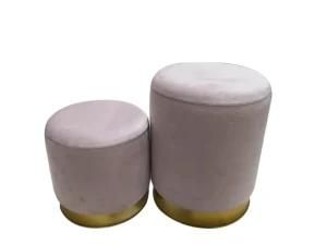 Fashion Modern Round Light Pink Velvet Fabric Seat Makeup Storage Stool Ottoman