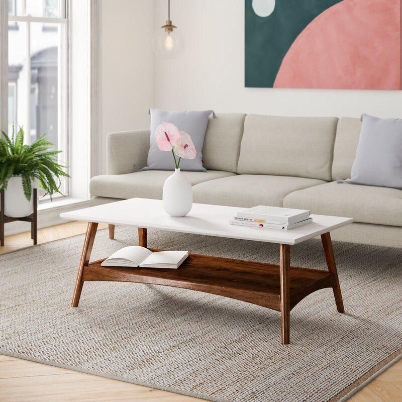 White+Pecan Brown Wood Storage Coffee Table Furniture with Solid Wood Leg for Living Room