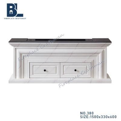 Superior Quality Modern Design Marble Top Wooden Electric Fireplace Mantel Surround TV Stand with Cabinet storage for Home Decoration