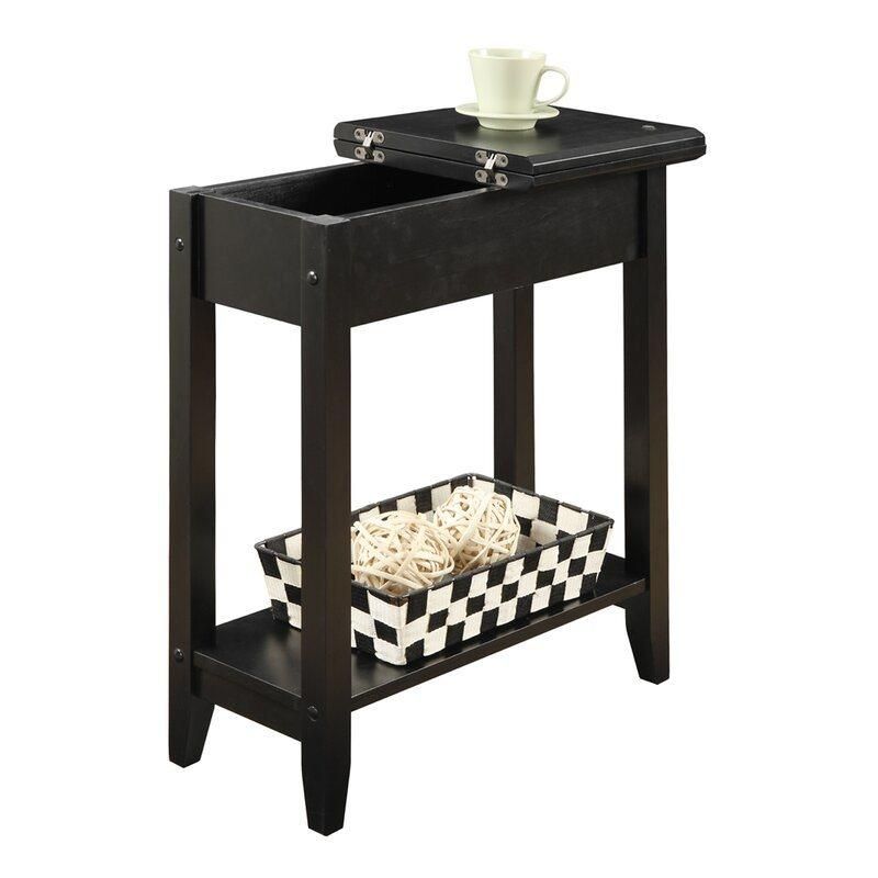 Home Furniture Set Black UV Painting Narrow Chairside Coffee Tables with Storage Shelf