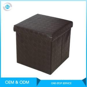 Black PVC Leather Fabric Foot Stool Foldable Storage Box Chair Pouf Ottoman