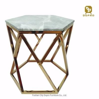 New Chinese Style Antique Marble Stainless Steel Hexagon End Table
