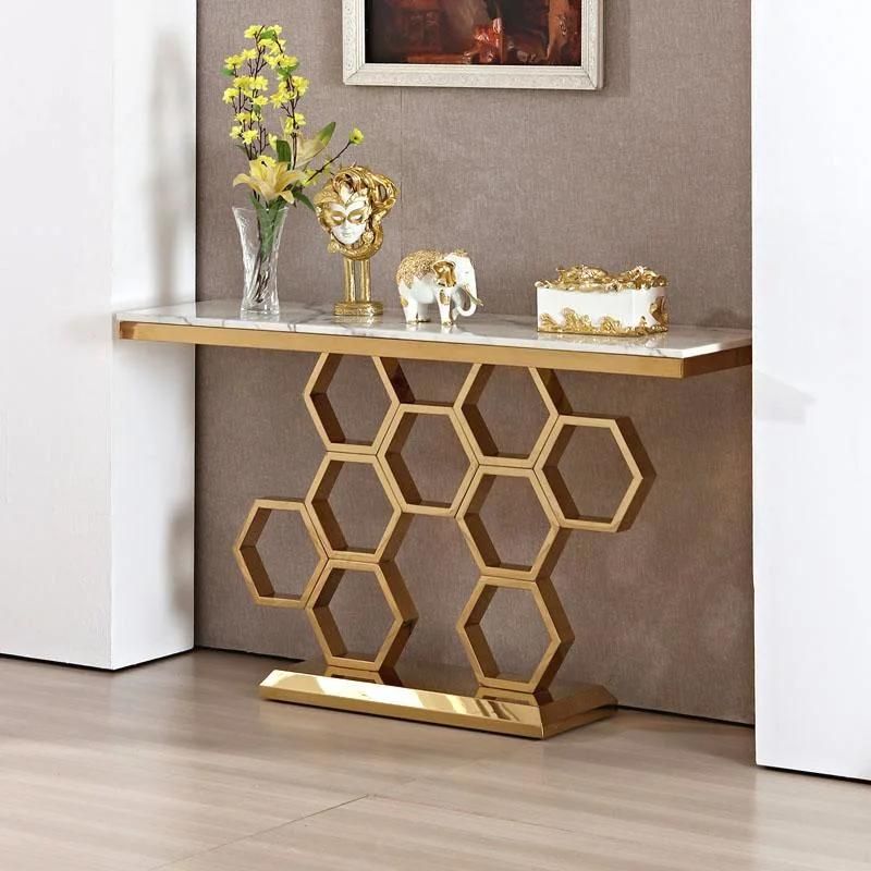 Yuhai Latest New Design Nordic Style Wrought Stainless Steel Legs White Black Marble Top Gold Frame Legs Console Tables