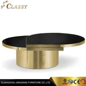 High Quality Coffee Table Black Glass Top with Metal Stainless Steel Legs