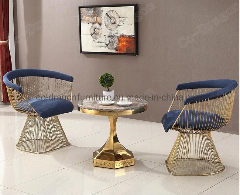 Modern Luxury Golden Stainless Steel End Table with Marble Top