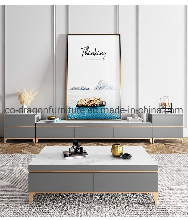 Modern Home Furniture Metal Legs Coffee Table with Marble Top