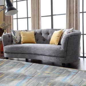 Gray Three Seat Fabric Sofa with Button for Living Room Furniture