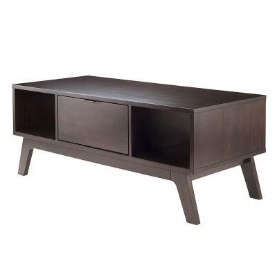 Dark Rectangular Wooden Coffee Table with a Drawer