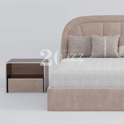 2022 New Style Modern Bedroom Velvet Fabric Bed with Simple Nightstand Customized Hotel Home Furniture Set