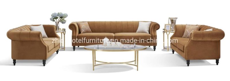 Restaurant Sofa Living Room Furniture Wooden Fabric Hotel Lobby Sofa