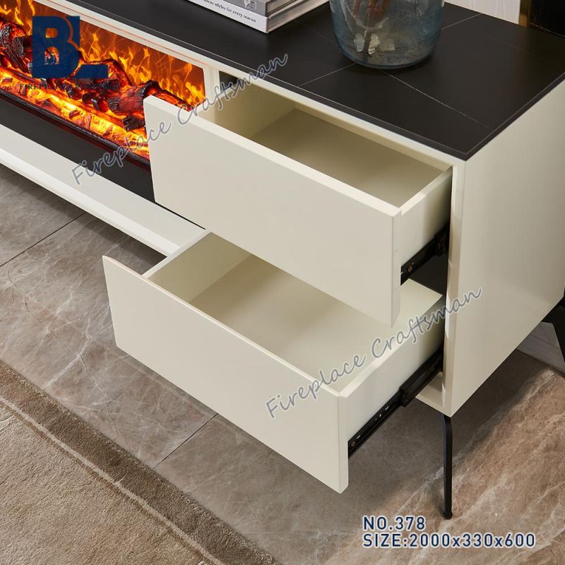 Hot Sale Modern White Entertainment Center TV Stand with Wood Burning Heater Pellet Stove and Cabinet