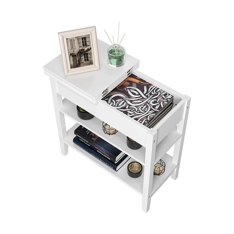 Flip Top Side Table Narrow End Table with Storage Shelves for Living Room