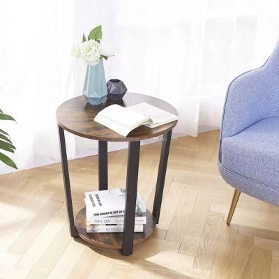 Sofa Side Table with Storage Rack and Metal Frame
