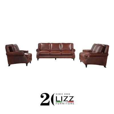 Antique Style Office Home Furniture Brown Leather Couch 1+2+3