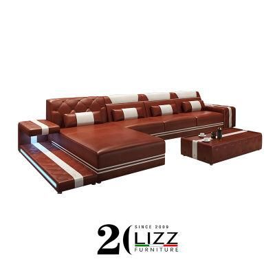 Functional Modern Leisure Modular Living Room Leather Sofa with LED 7-Colors for Home Furniture