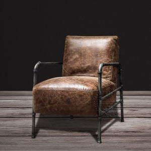 Solid Wood Frame Living Room Design Leather Aviator Armchair