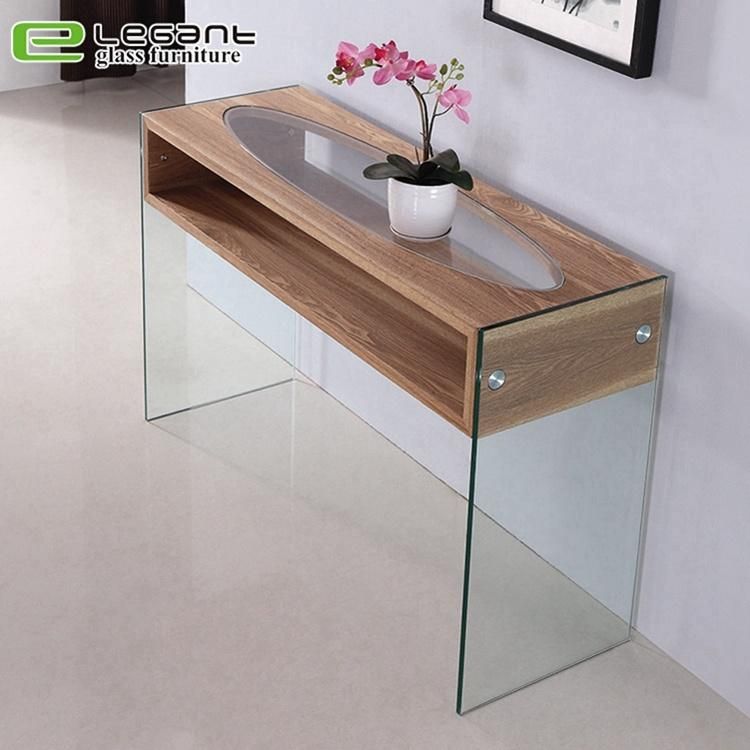 MDF Ash Wood Veneer Glass Side Table