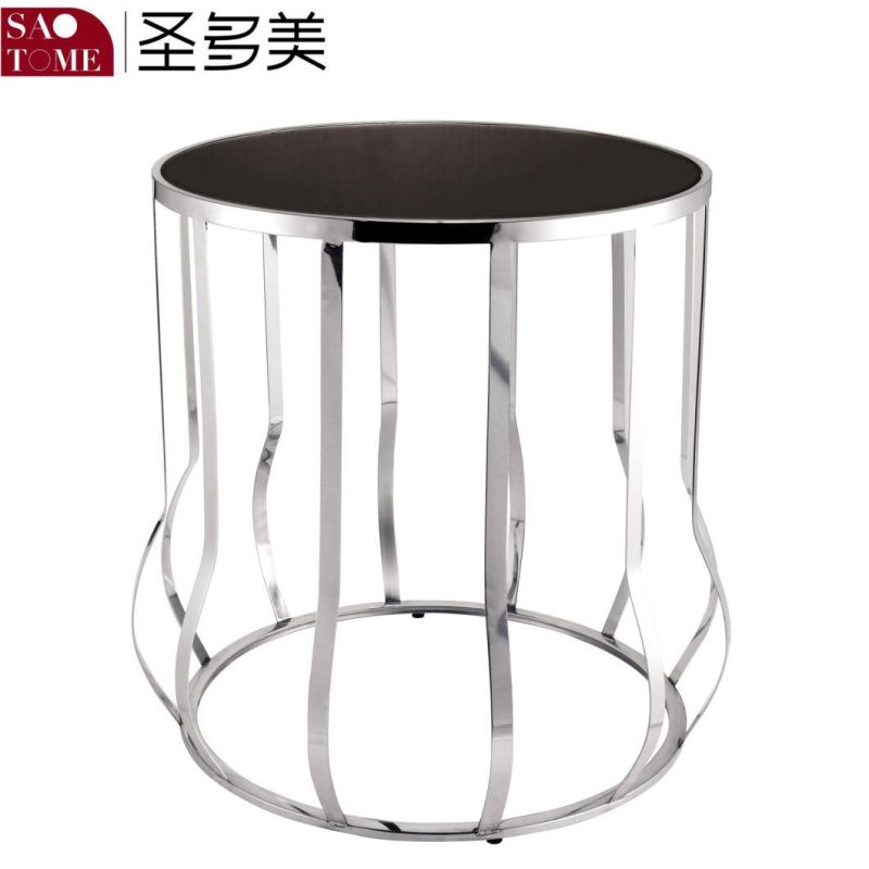 Modern Living Room Furniture Stainless Steel Black Glass Surface Two-Story Round Table