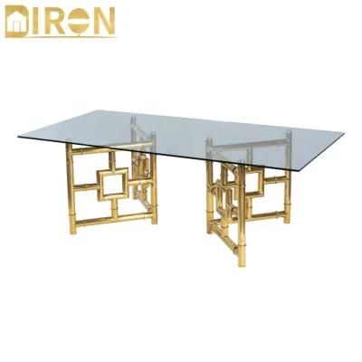 Household Coffee Table Marble Glass End Table with Gold Chrome Stainless Steel Base