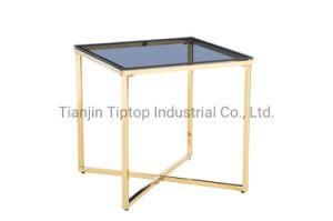 Contemporary furniture Stainless Steel Frame Bedroom Table Sets Glass Side Table