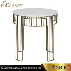 Contemporary Round Marble Side Table with Wire Brass Metal Frame