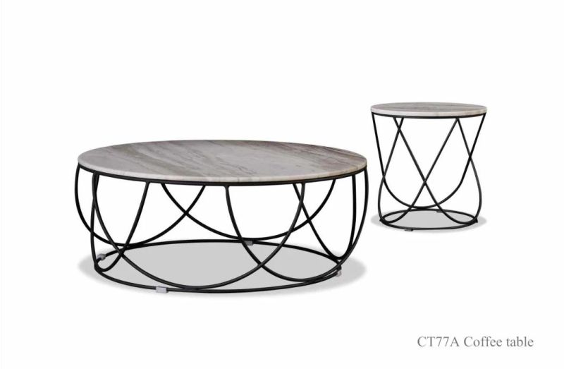 CT77A Coffee Table  /Natural Marble/Natural Steel Coating Base