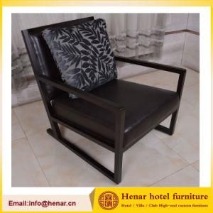 Oak Wooden Leather Leisure Sitting Room Black Accent Chair