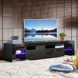 Black High Gloss Customized Size LED Light TV Cabinet with Glass Shelf
