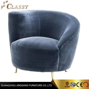 Luxury Blue Velvet Cured Back Chair Armchair with Golden Metal Legs