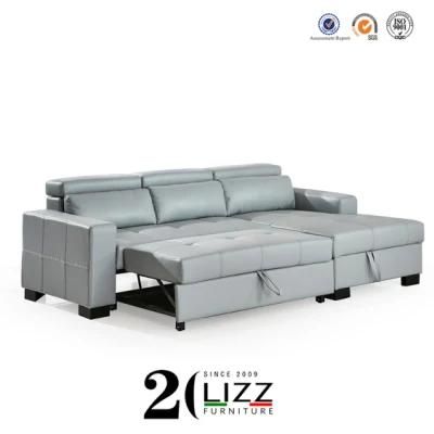 Modern Italian Leather L Shape Sofa Bed Furniture with Storage for Living Room