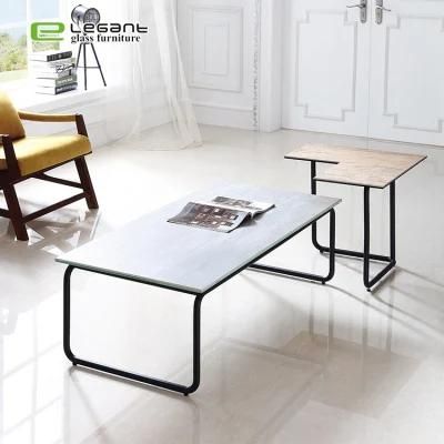 Glass Ceramic Top Coffee Table with Iron Frame