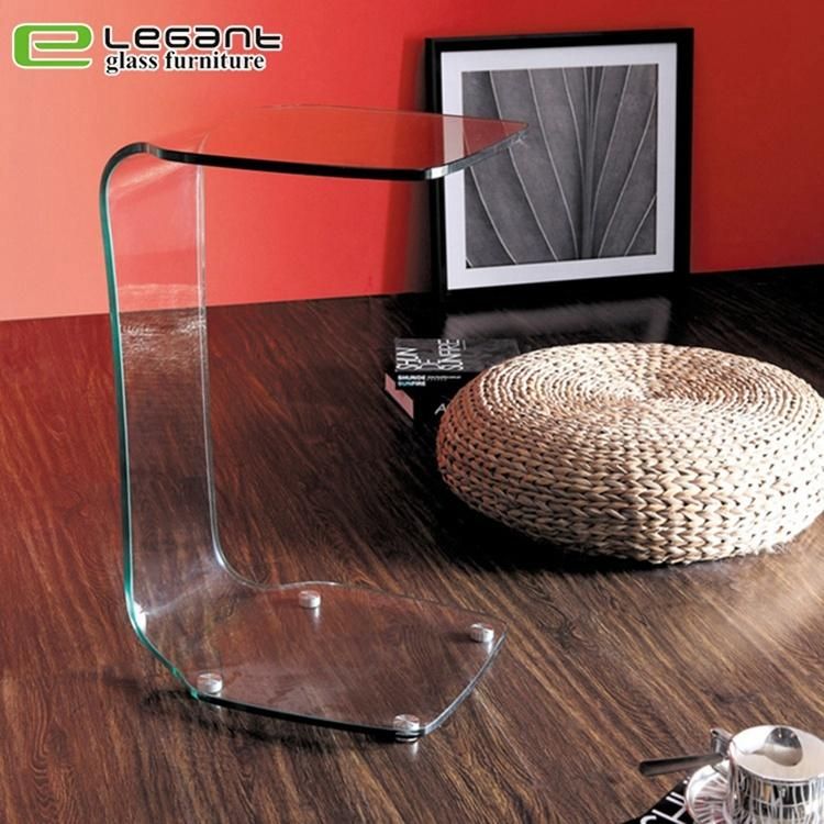 Half Moon Shaped Clear Bent Glass Sofa Table