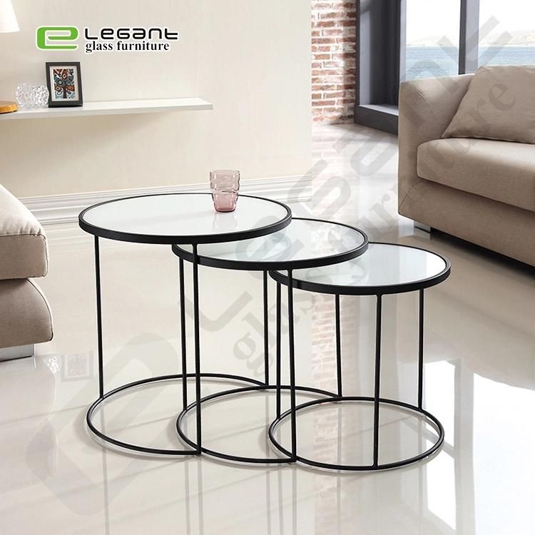 6mm Blue Tempered Round Glass Nesting Table / Side Table