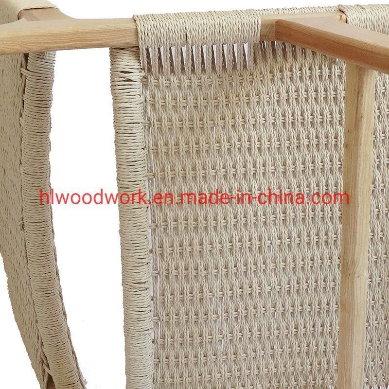 Saddle Chair Ash Wood Frame Natural Color with Woven Fabric Rope Without Arm Leisure Chair Garden Chair Outdoor Furniture