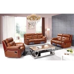 Luxury Wood Trim Italian Leather Recliner Sofa 6041m
