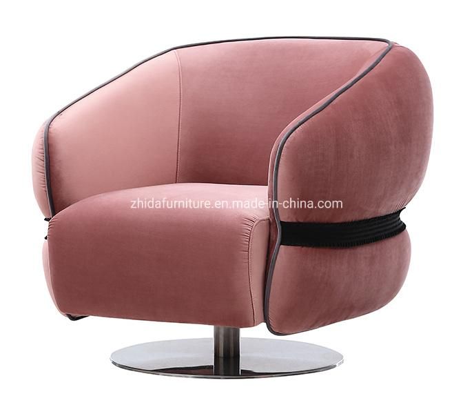 Modern Home Pink Velvet Chair Hotel Lobby Lazy Chair Sofa Swivel Chair