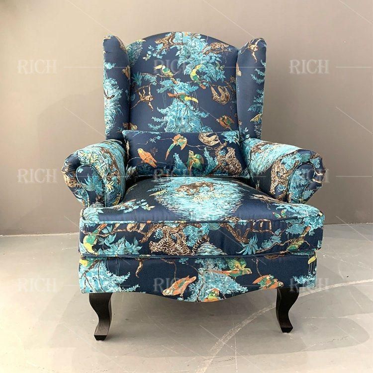 Classic High Wing Back Leisure Chair Vintage Flower Pattern Sofa Chair for Living Room