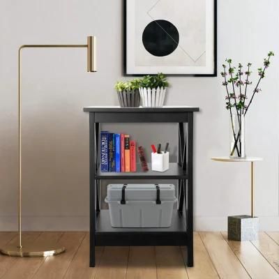 Black X-Design Side Table 3-Tier End Table - 24 Inch Night Stand
