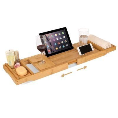 Wholesale Extendable Reading Rack Tablet Holder Cellphone Tray Bamboo Bathtub Shelf Caddy with 2 Towl Boxes