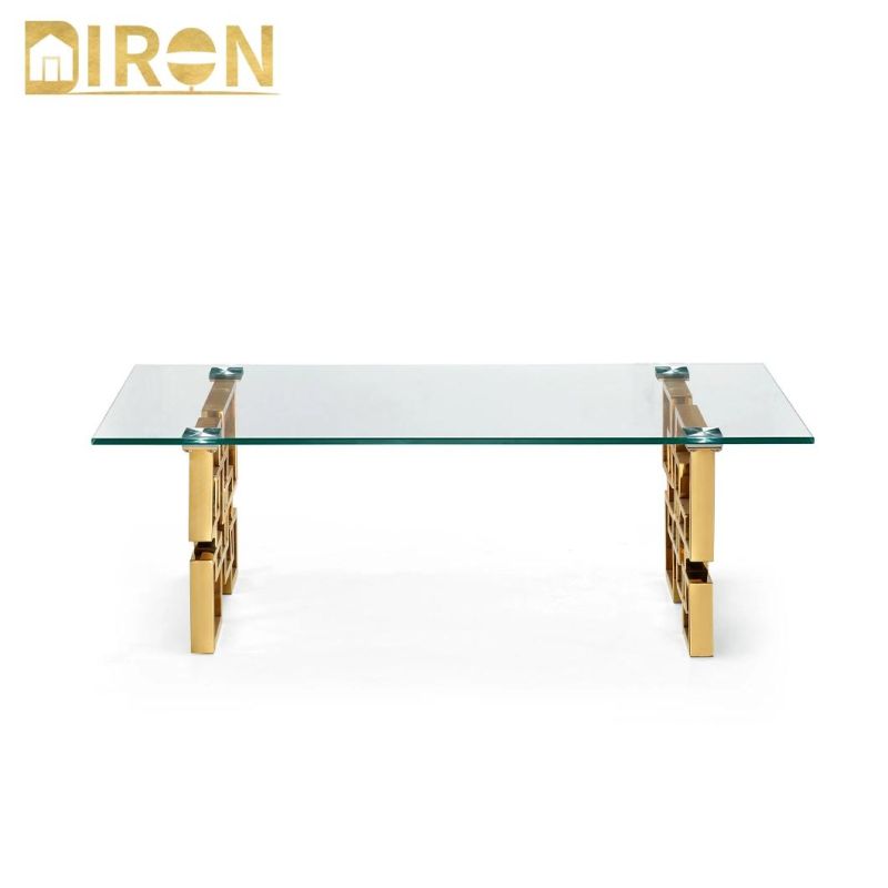 Modern European Design Home Furniture Glass Coffee Table with Gold Legs