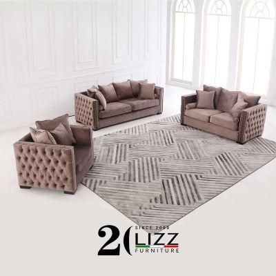 European Style Wooden Furniture Commercial Chesterfield Couch Leisure Fabric Sofa
