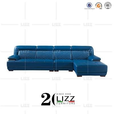 Chinese Lizz Furniture Modern L Sahpe Genuine Leather Corner Sofa Bed for Living Room