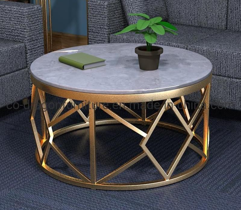 Fashion Modern Furniture Stainless Steel Coffee Table with Marble Top