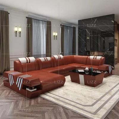 China Factory Wholesale Modern Living Room Leisure Italian Genuine Leather Sofa Set with Coffee Table