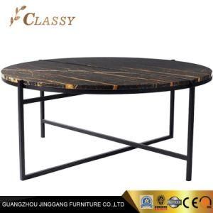 Black Metal Base Marble Top Round Living Room Coffee Table