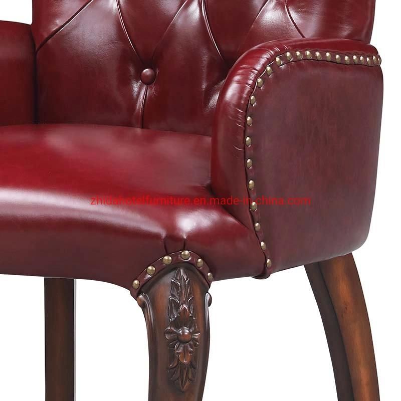 Luxury American Style Red Genuine Leather Living Room Home Chair