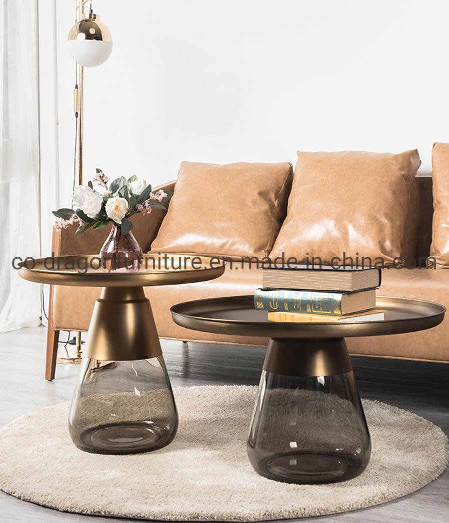 New Design Home Furniture Glass Coffee Table with Metal Top