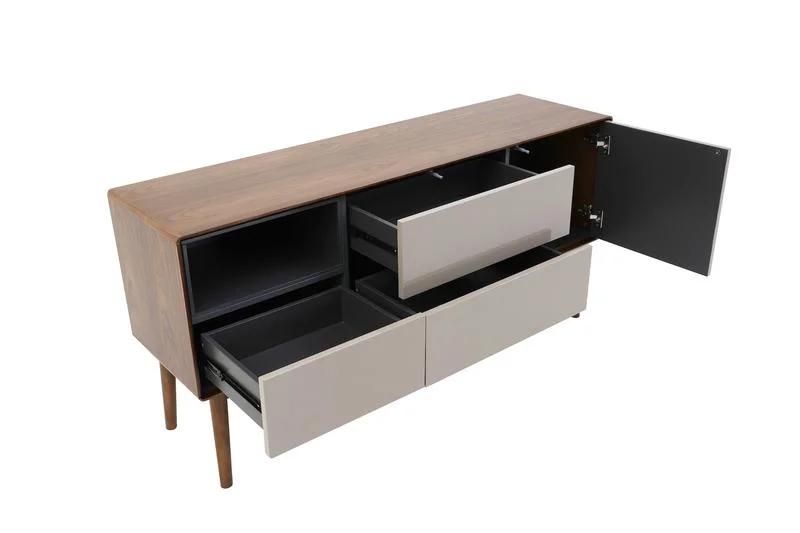 Hot Sale Natural Walnut Veneer Finish Rubberwood Legs TV Stand