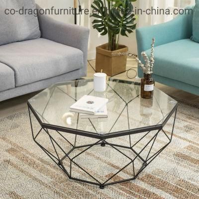 New Design Livingroom Furniture Steel Coffee Table with Glass Top